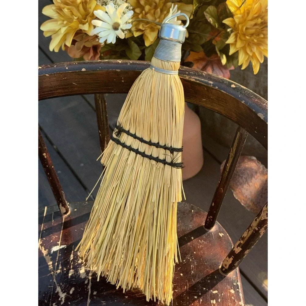 Vintage Straw Whisk Broom Hand Tied Metal Farmhouse  Cottagecore Decor